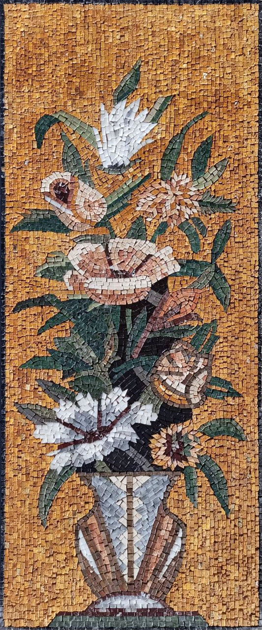 Handmade Marble Mosaic Flower Art: Rose Vase Wall Decor (48” x 20”)