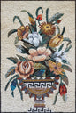 Handmade Marble Mosaic Tile Art: Floral Bouquet in Greek Vase (36” x 24”)