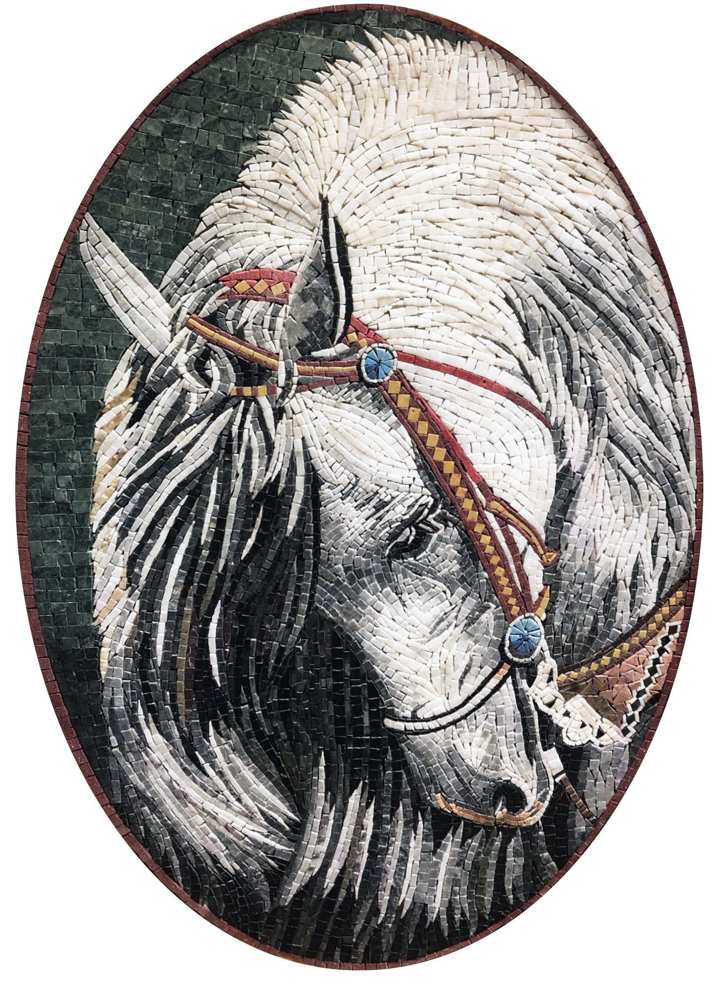 Handmade Horse Mosaic Tile Art: Marble Stone Mural (32” x 24”)