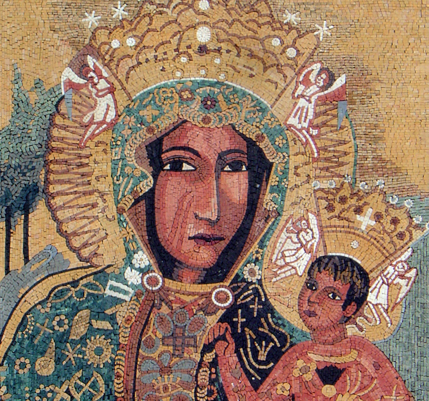 32x52 Mary and Jesus Mosaic – Religious Christian Decor, Eclectic Sacred Portrait, customization available