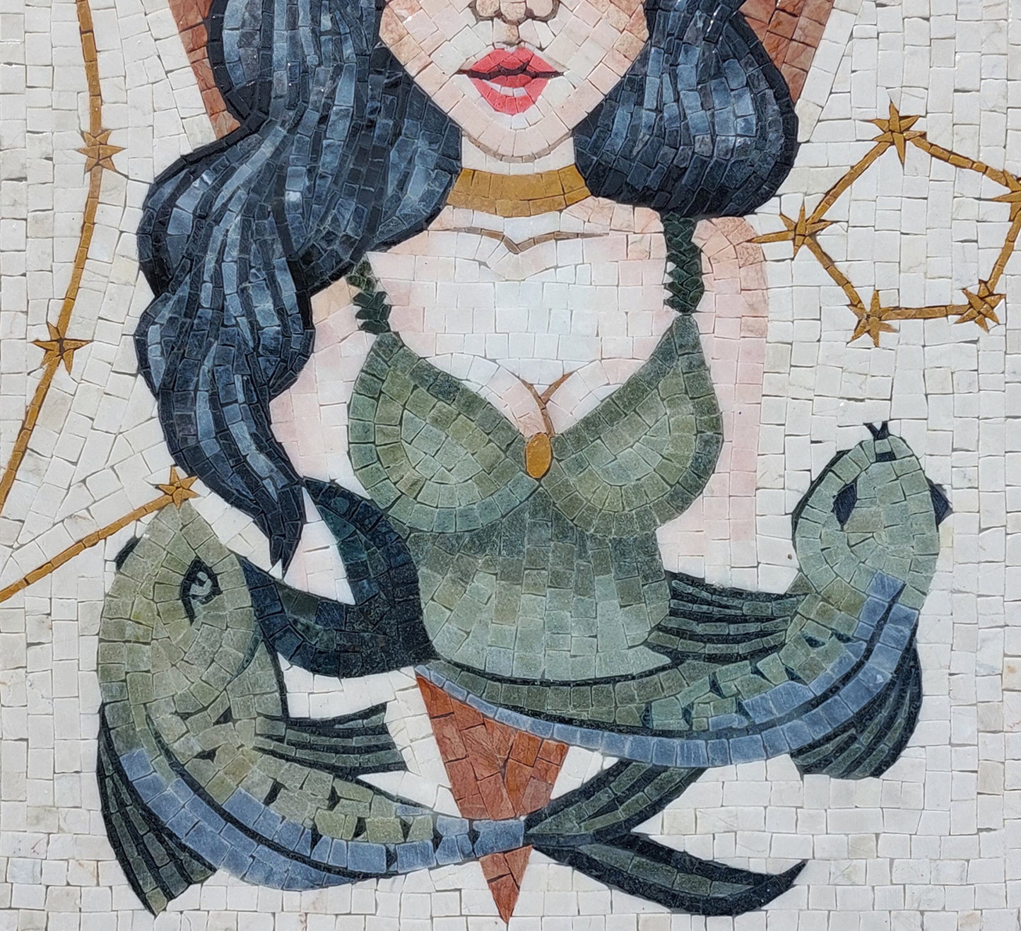 Pisces Zodiac Mosaic Tile Art: Handmade Marble Wall Decor