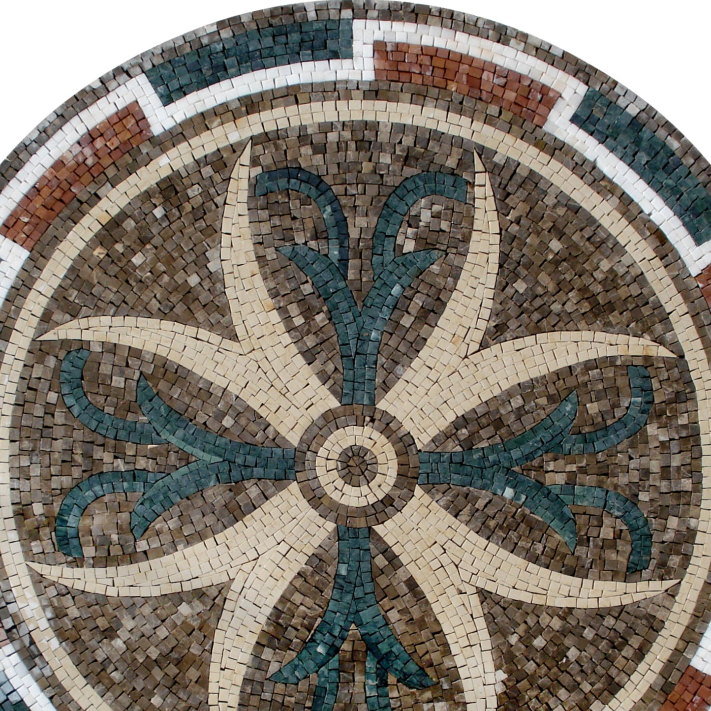 Handmade Marble Mosaic Medallion: Floral Stone Art Tile, 40-Inch