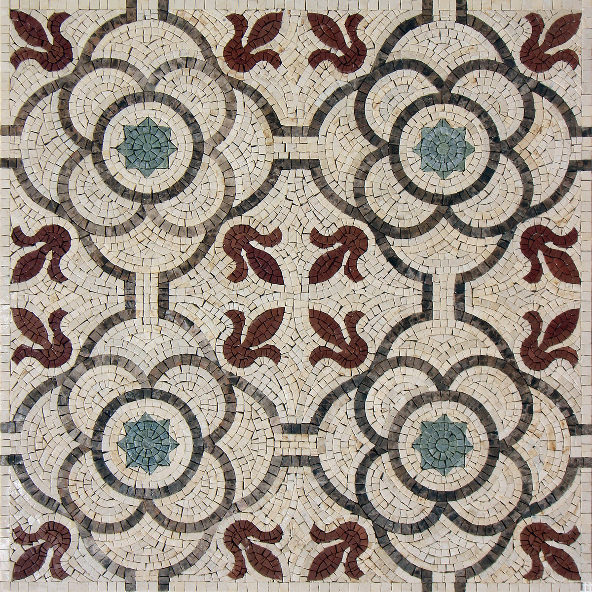 Handmade Marble Mosaic Tile: Geometric Floral Pattern (24x24")