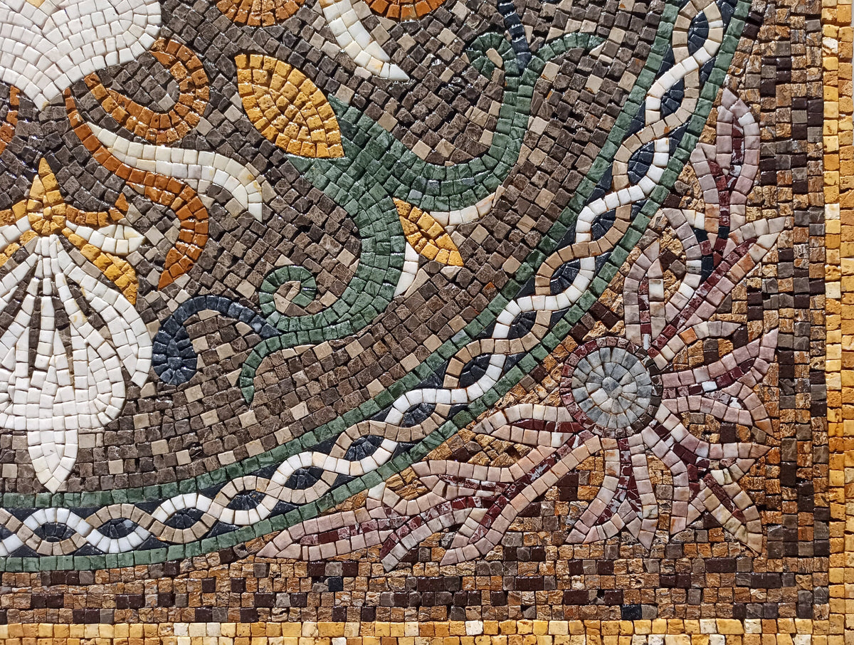 48" Handmade Geometric Floral Marble Mosaic Tile: Hallway Entry Art