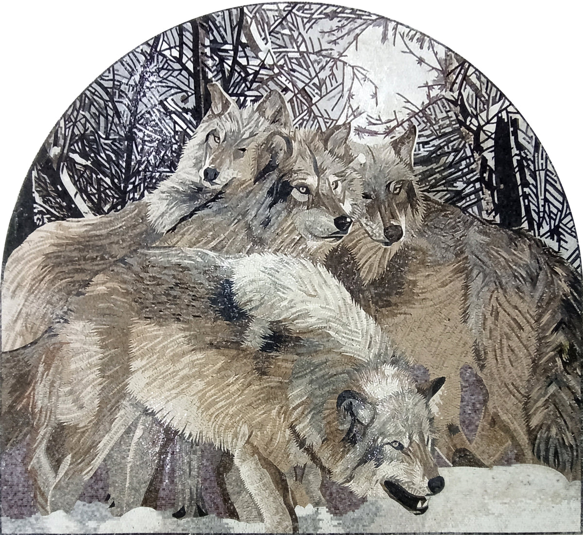 Handmade Snowy Wolf Mosaic Tile Art: Rustic Cabin Decor (80” x 72")