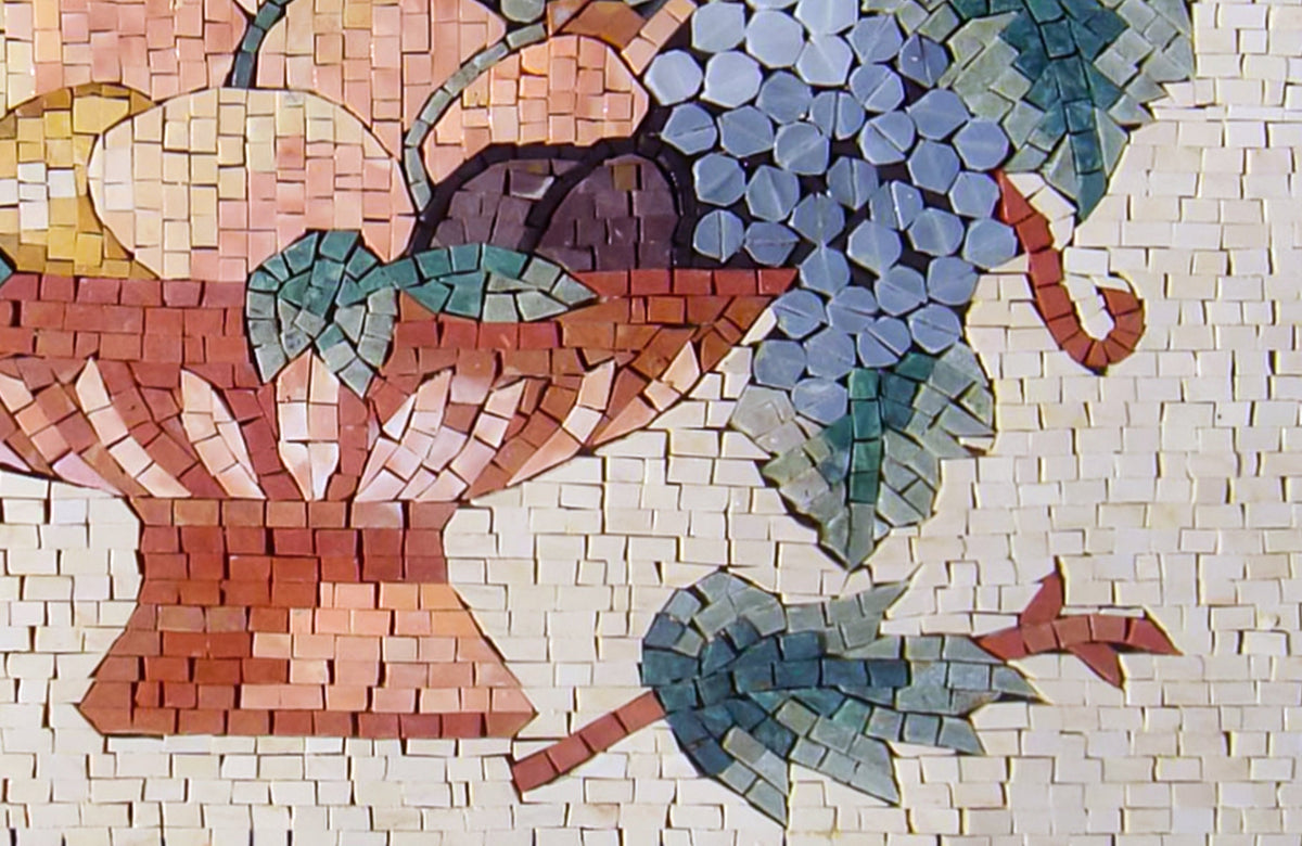 Handmade Fruit Basket Marble Mosaic Tile Backsplash (30” x 20”)