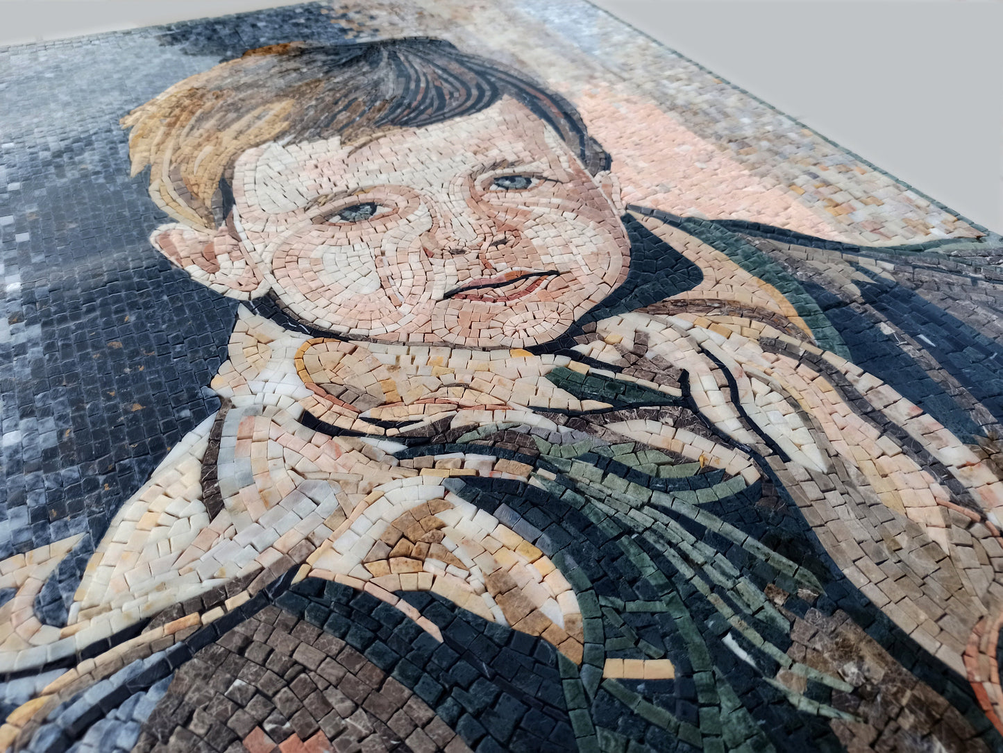 CUTE KID MOSAIC Tiles | Portrait Of Cute Child Reproduction Mosaic Art Tiles | Turkish Artist Mosaic Backsplash Tiles For Walls