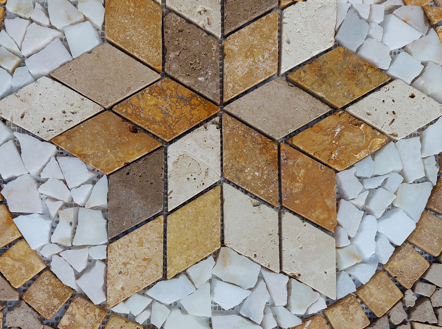 Brown Marble Mosaic Medallion: Handcrafted Stone Art Tile (24x24)