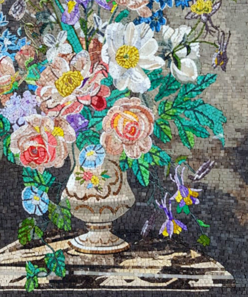 Floral Mosaic Art: Handmade Marble Flower Bouquet In Vase
