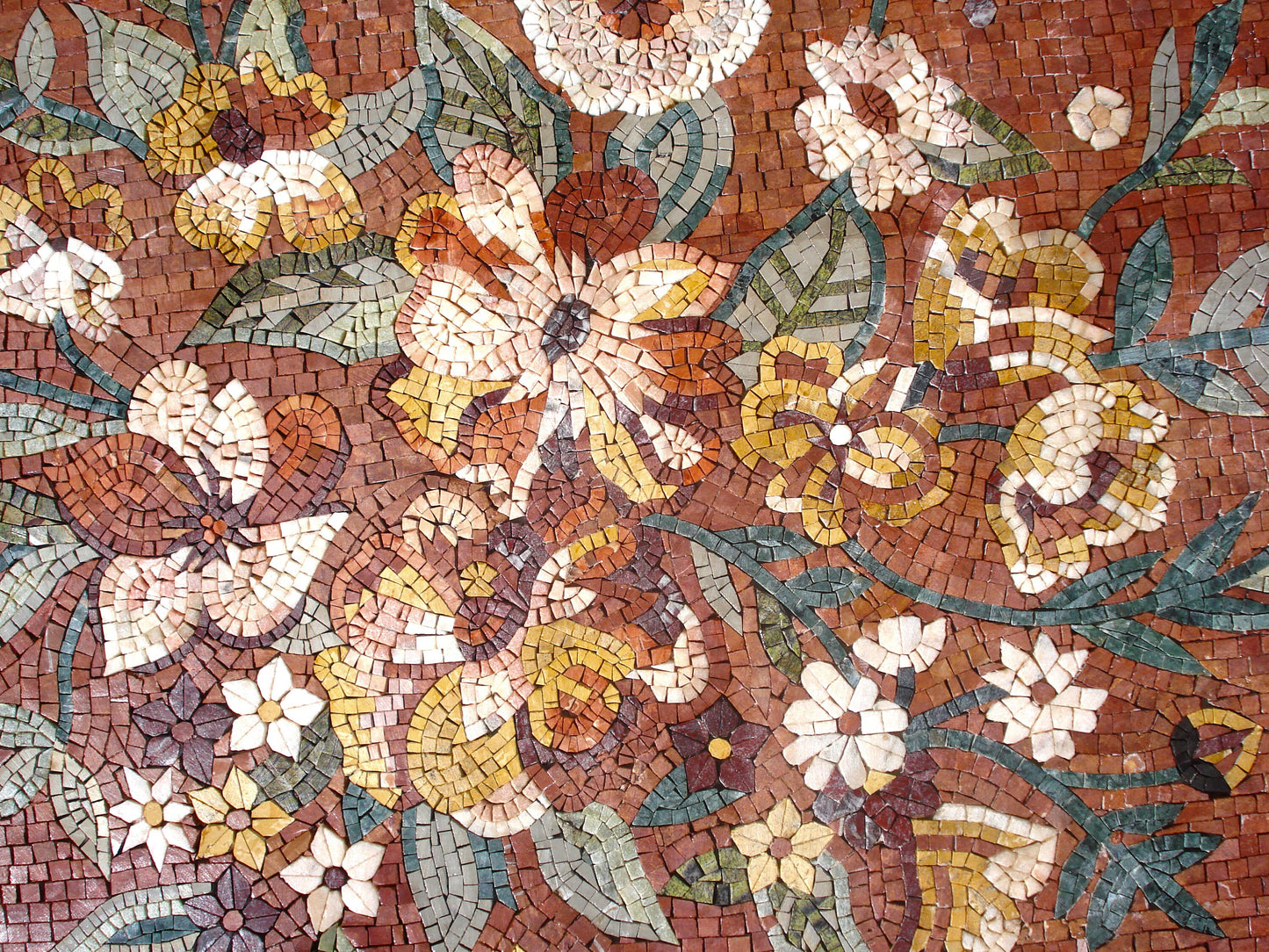 Floral Marble Stone Rug: Handmade Mosaic Carpet (96” x 80")