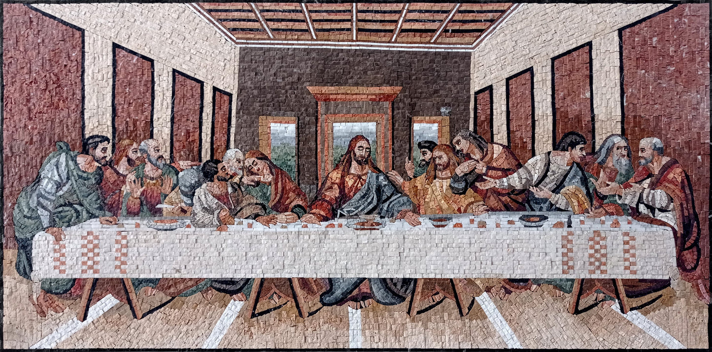 Handmade Marble Mosaic: Leonardo Da Vinci's Last Supper Mural (64” x 32”)