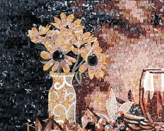 STIL LIFE MOSAIC| Fruit Basket, Candlelit, Sunflower Mosaic Backsplash For Kitchen Wall Décor | Fruits Backsplash For Tabletop