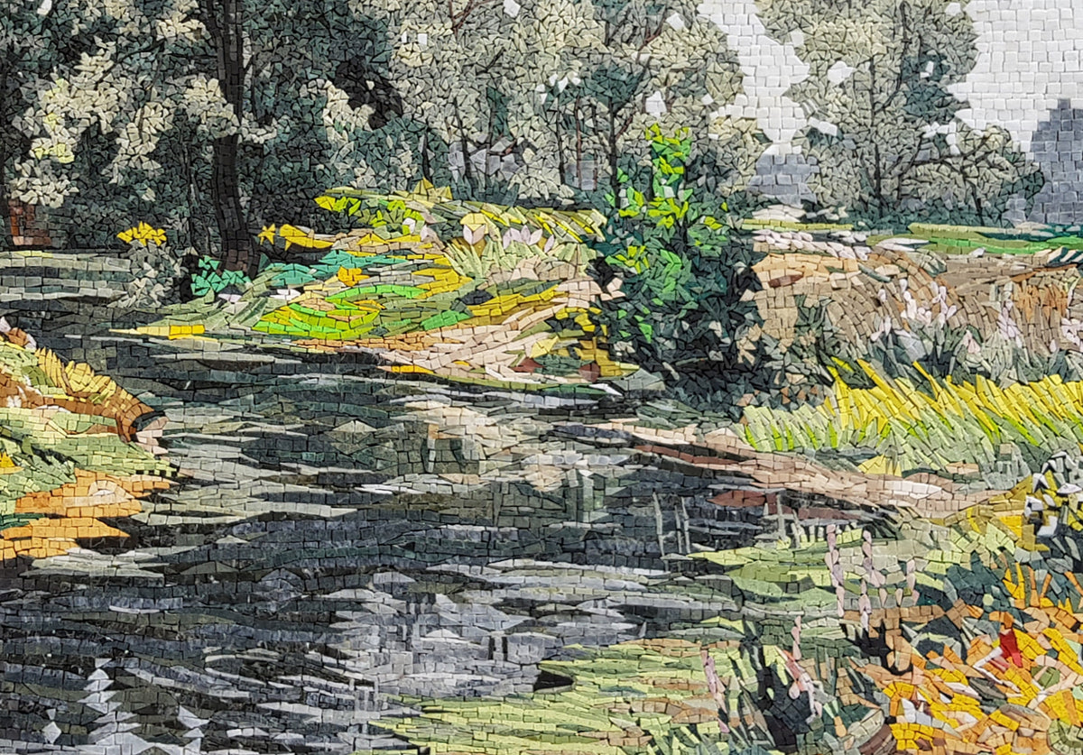 Handmade Forest River Mosaic Tile Art: Indoor/Outdoor Wall Decor