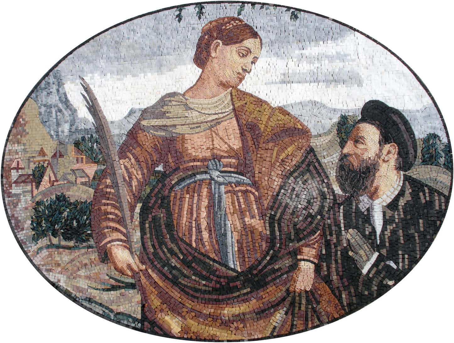 Handmade Couple Portrait Mosaic Tile Art: Marble & Stone Wall Decor