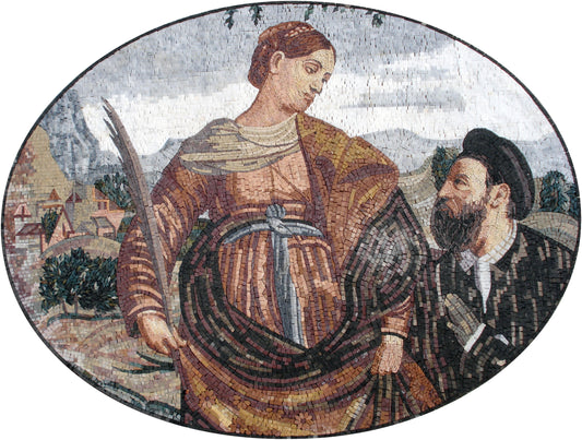 Handmade Couple Portrait Mosaic Tile Art: Marble & Stone Wall Decor