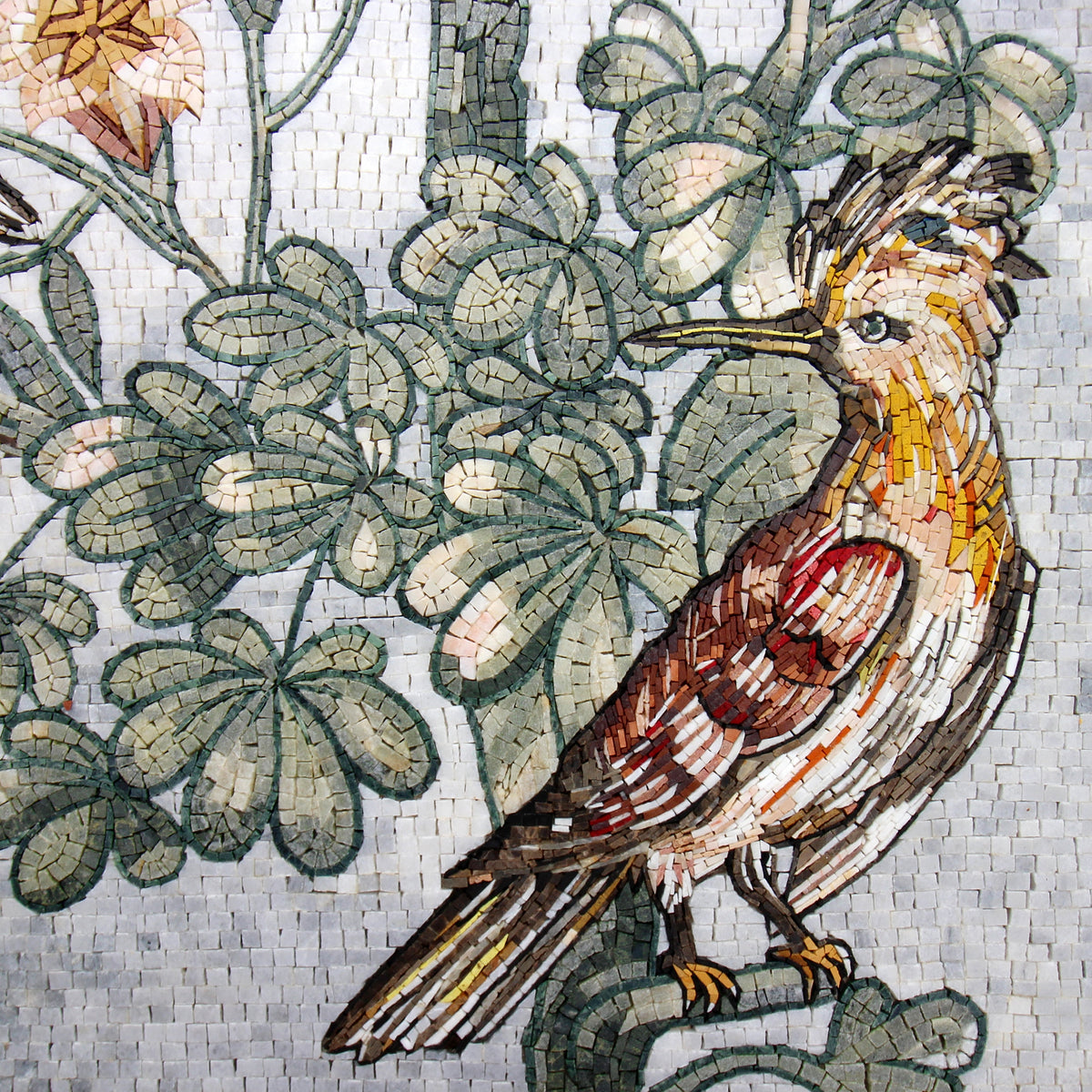 Handmade Birds Mosaic Tile: Hoopoe and Kingfisher Art (40x40)