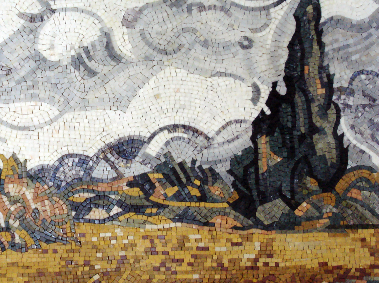 Handmade Marble Mosaic Tile Art: Van Gogh Wheat Field Wall Decor (40” x 30")