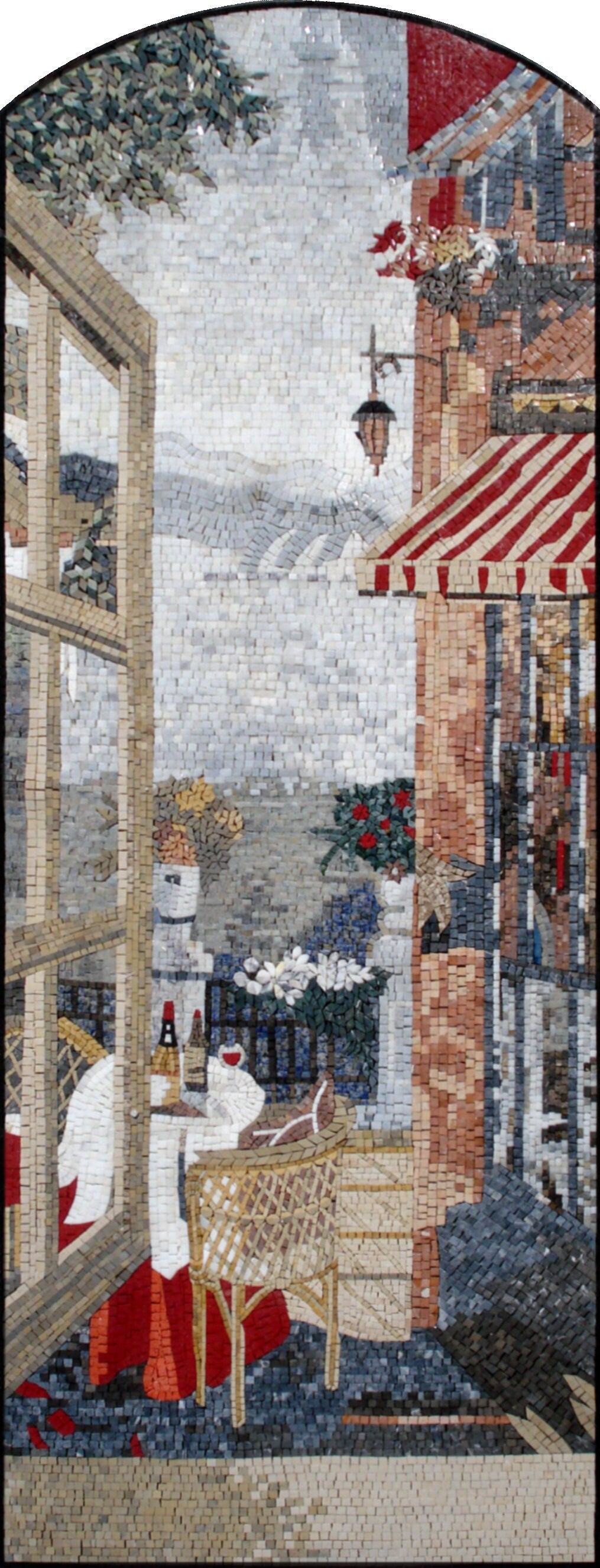 Handmade Coastal City Mosaic Mural: Abstract Stone Tile Artwork