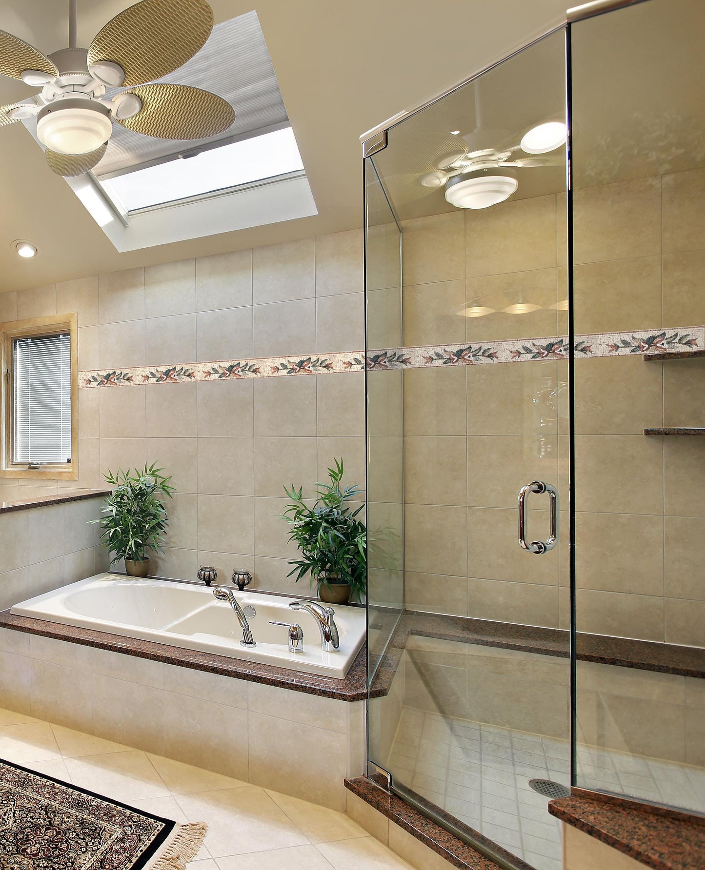 6″ Floral Pink‑Outlined Mosaic Border – Handmade Marble Tile Trim, Elegant Back‑Splash Accent, Customization available