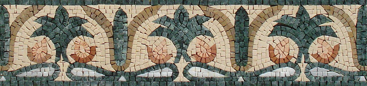 8″ Emerald Green Tropical Palm Border Mosaic – Handmade Marble Tile Trim, Customization available