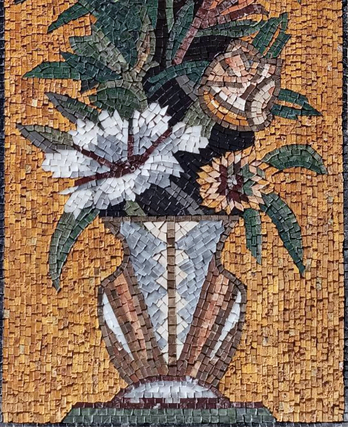 Handmade Marble Mosaic Flower Art: Rose Vase Wall Decor (48” x 20”)