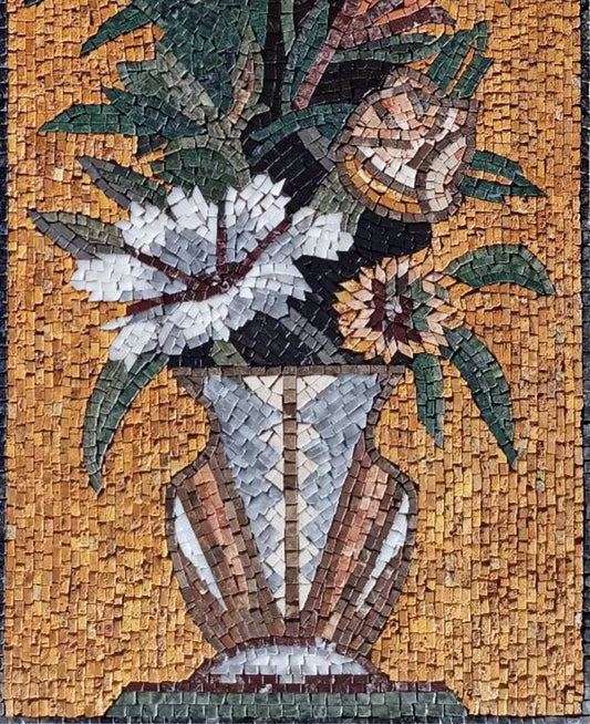 Handmade Marble Mosaic Flower Art: Rose Vase Wall Decor (48” x 20”)