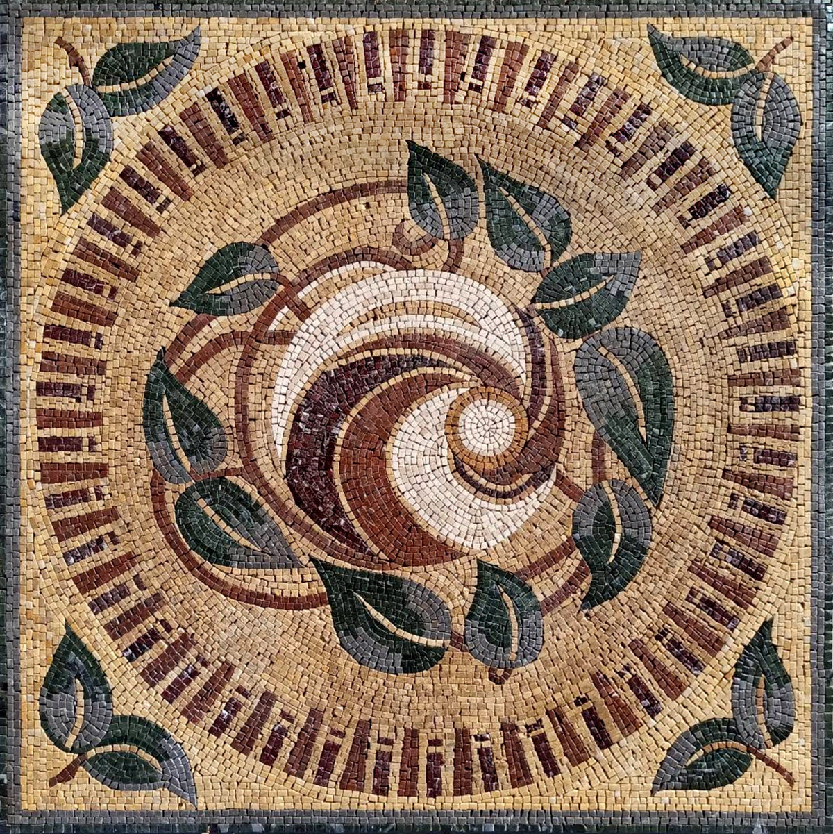 Handmade Leaf Mosaic Tile: 36” Square Marble Backsplash