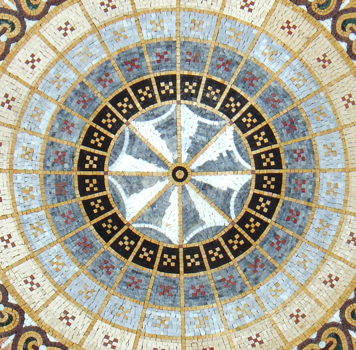 36" Handmade Pattern Mosaic Medallion: Artful Tile Décor in Natural Marble Craftsmanship - Customization available