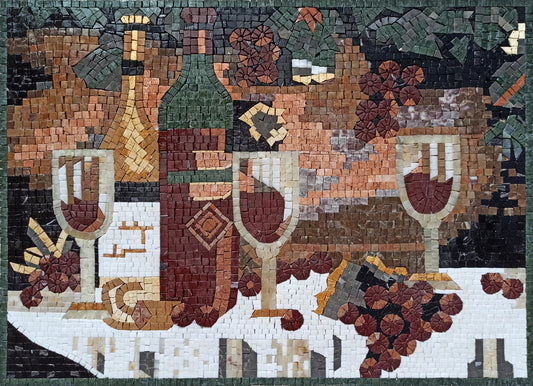Handmade Wine Still Life Mosaic: Kitchen Backsplash or Wall Art (30x22)