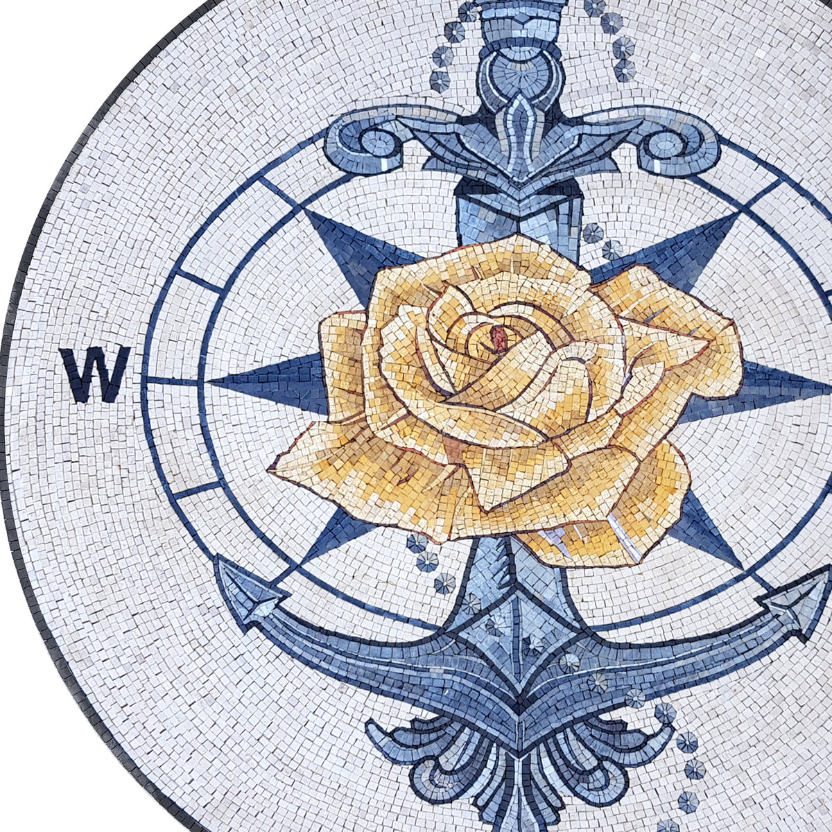 Nautical Charm: Compass Rose Marble Mosaic Medallion Flooring Tiles - Customization available