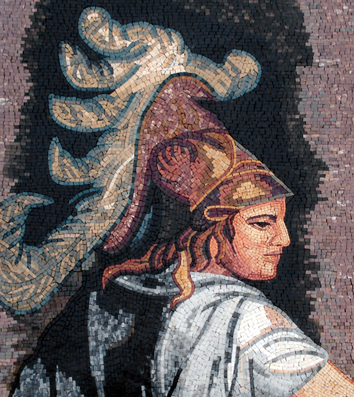 Handmade Roman Mosaic Mural: Female Form Cubist Marble Tile Art