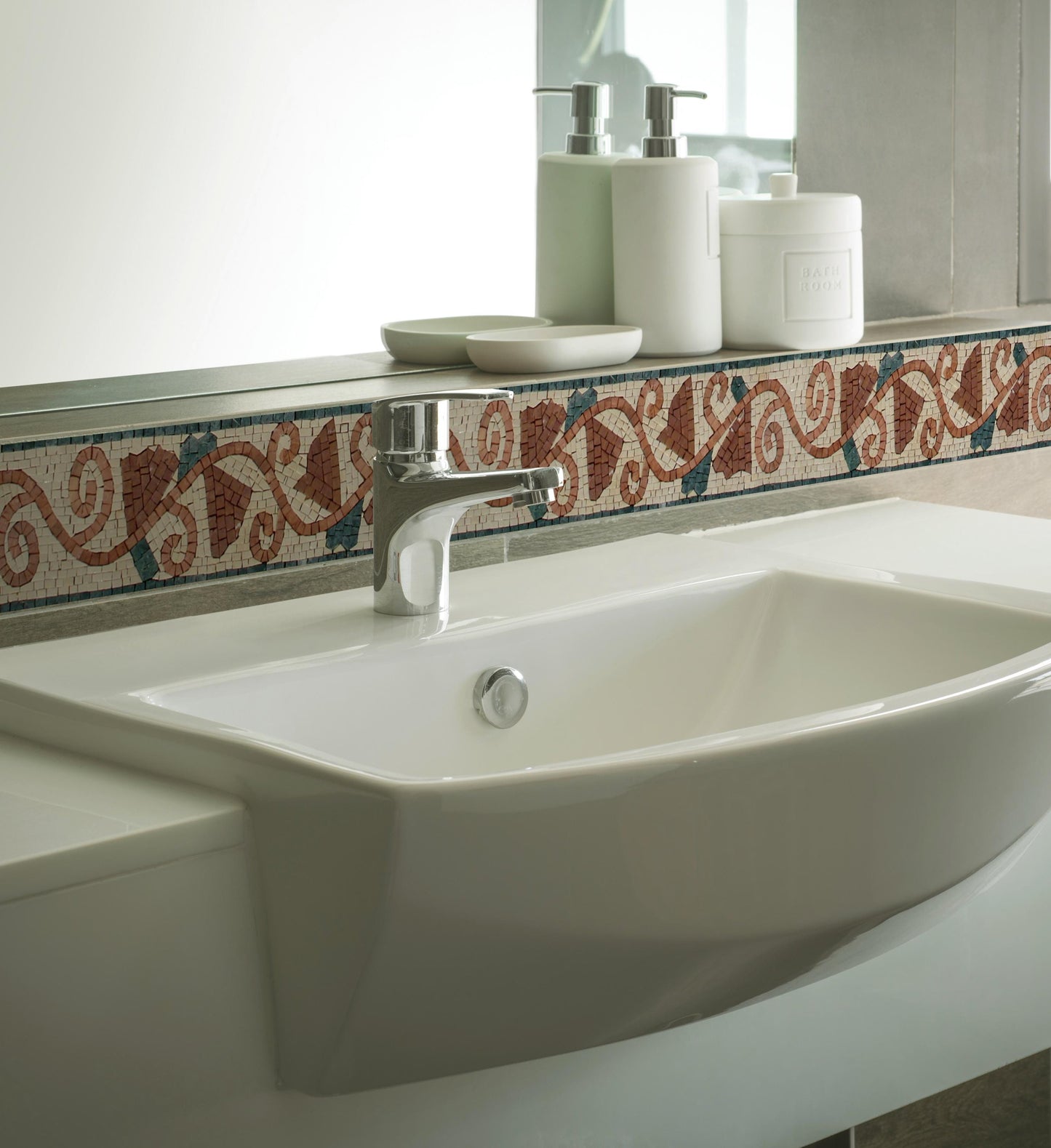 Handmade Marble Tile Trim: Roses on Rosy Vine Border, Eclectic Backsplash Accent