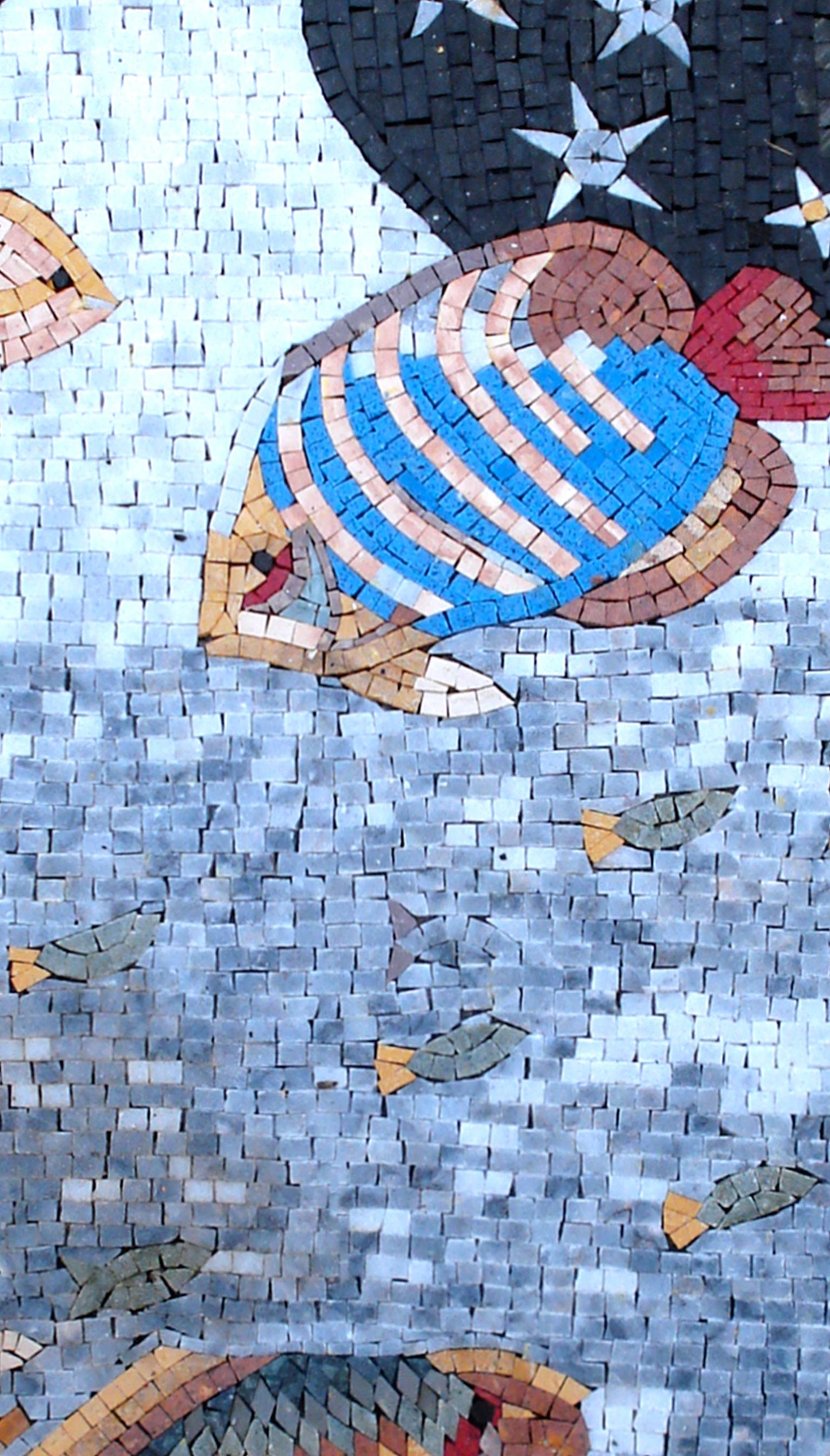 Fish Mosaic Mural: Handmade Stone Tile Artwork (36" x 22")