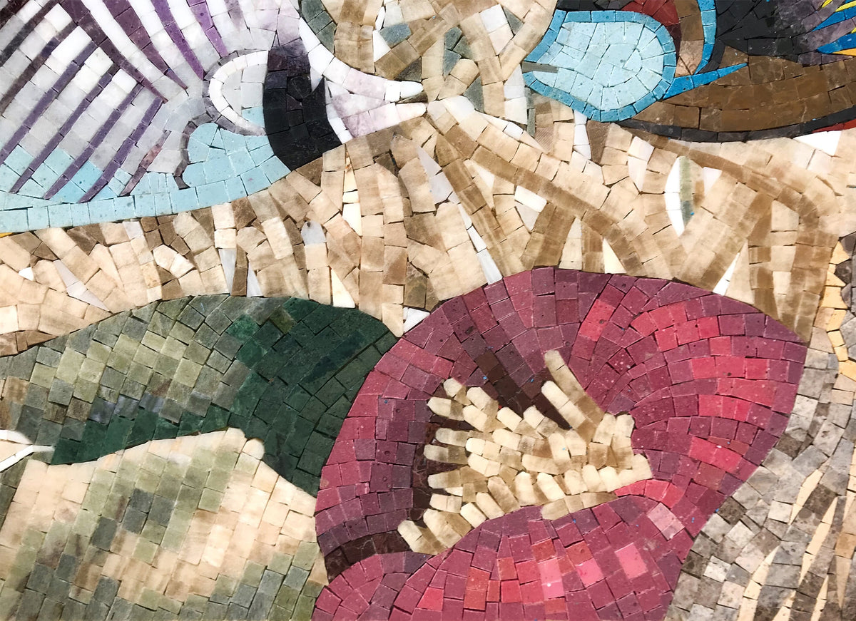 Handmade Sealife Mosaic Tile: Turtle & Fish Ocean Mural (48” x 36”)