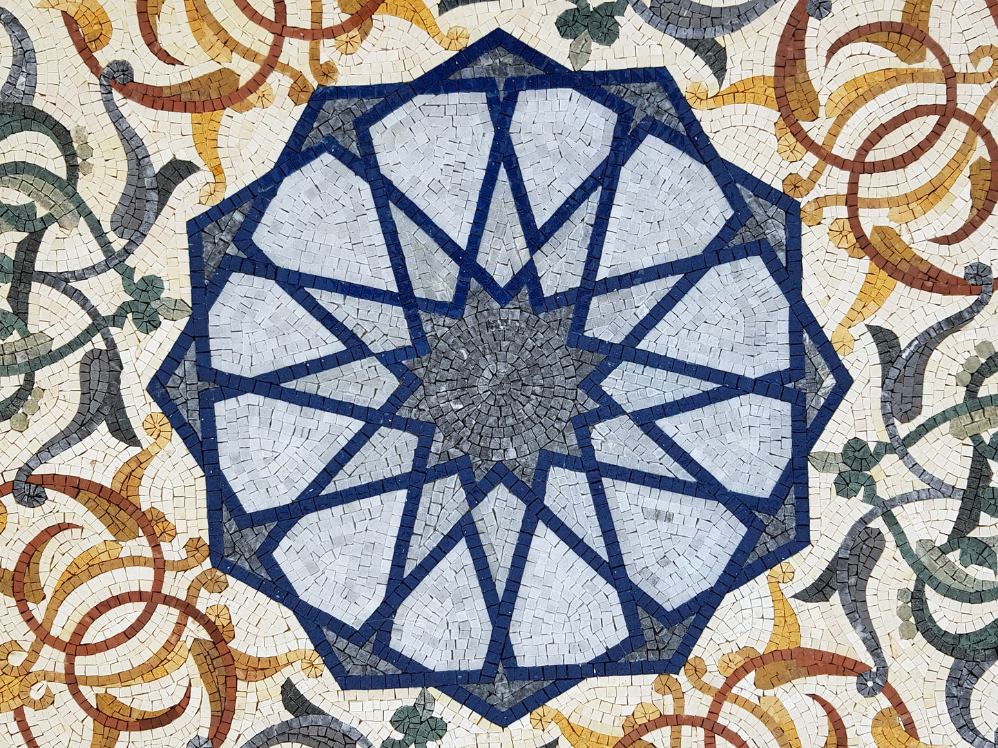 Handmade Marble Mosaic Medallion Art Tile - 40" Diameter