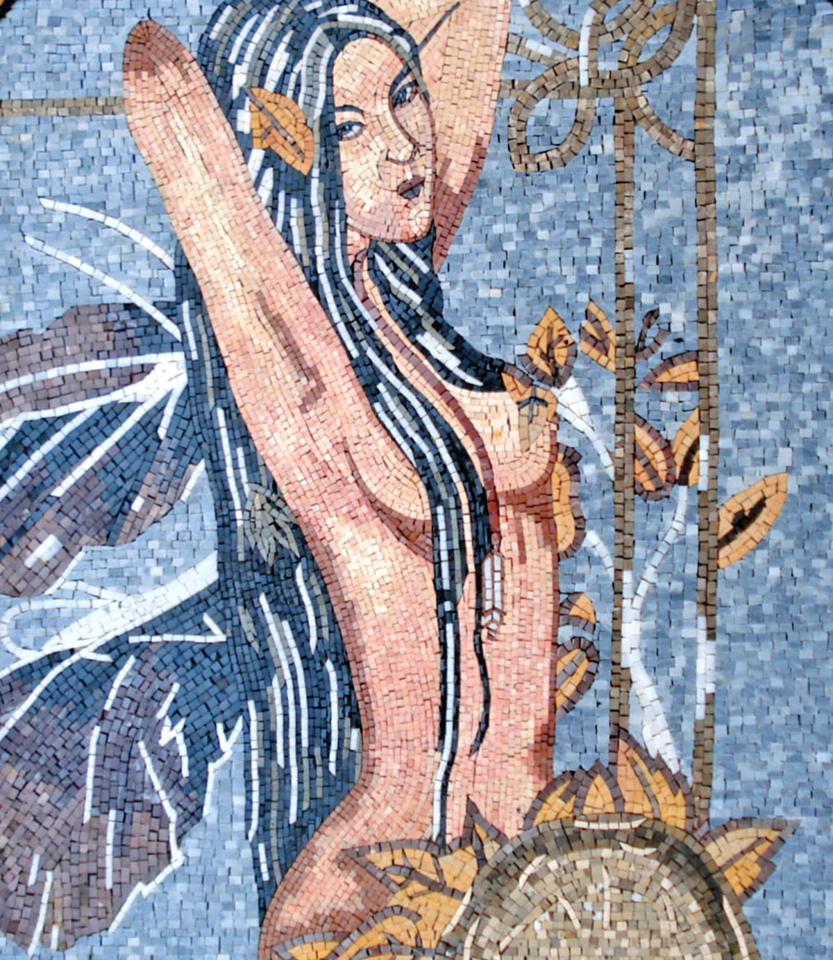 Handmade Fairy Goddess Mosaic Tile Art: Italian Marble Backsplash (40x40)