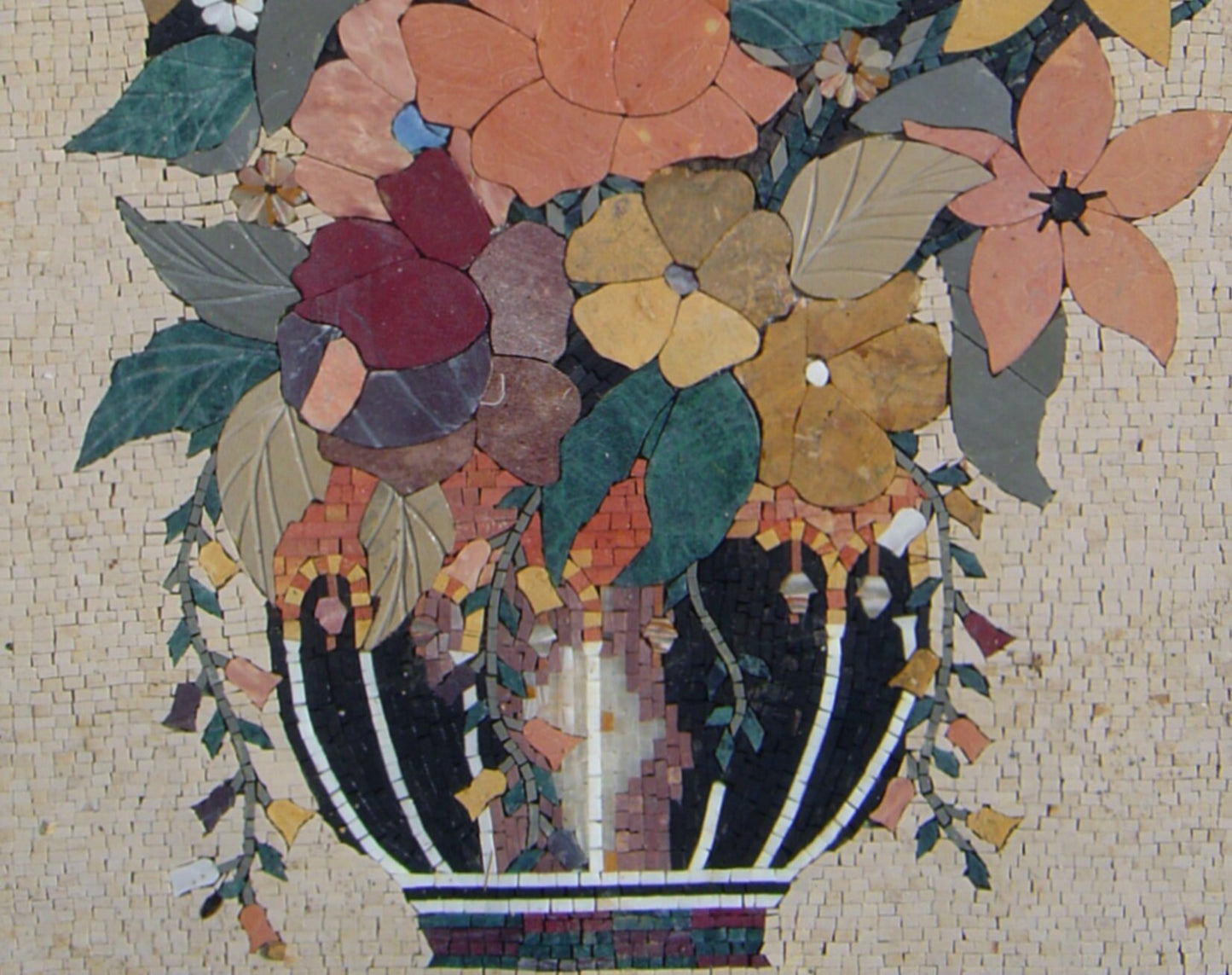Handmade Marble Mosaic Flower Vase Wall Art (40” x28”)