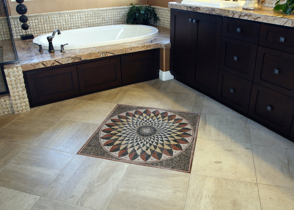 Floral Marble Mosaic Tile: Handmade Inlay Artwork (40x40)