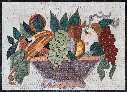 MOSAIC KITCHEN BACKSPLASH - Fruit Bowl Still-Life Atop White Background Mosaic Wall Art