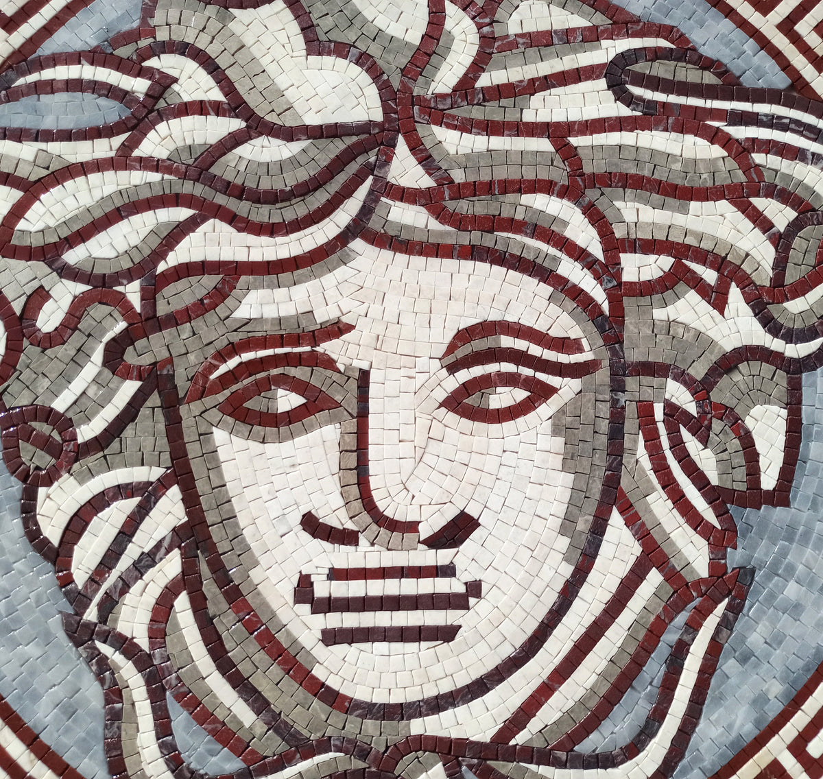 Elegant Medusa Majesty - Handmade Marble Mosaic Medallion Art Tile with Crimson Outline - Customization available