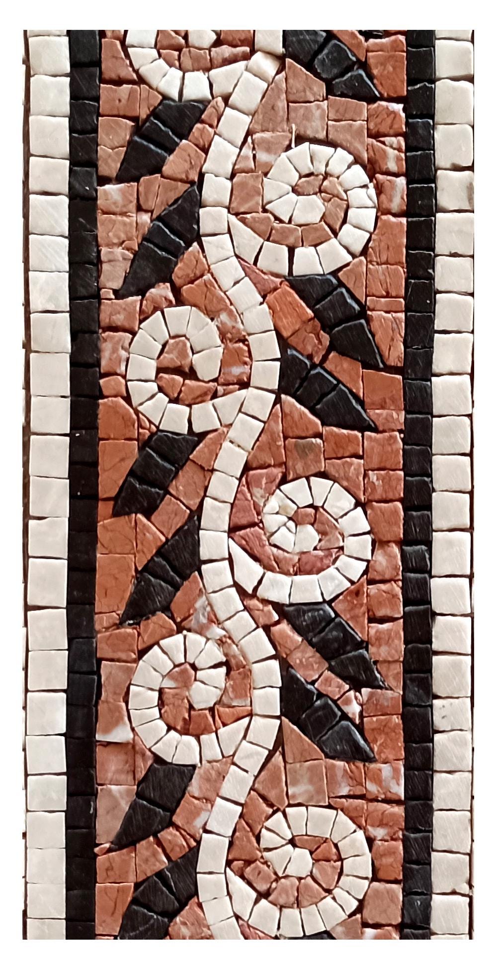 Handmade Marble Mosaic Tile Trim: White Vine & Black Leaves Border