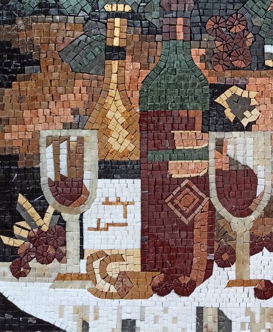 Handmade Wine Still Life Mosaic: Kitchen Backsplash or Wall Art (30x22)