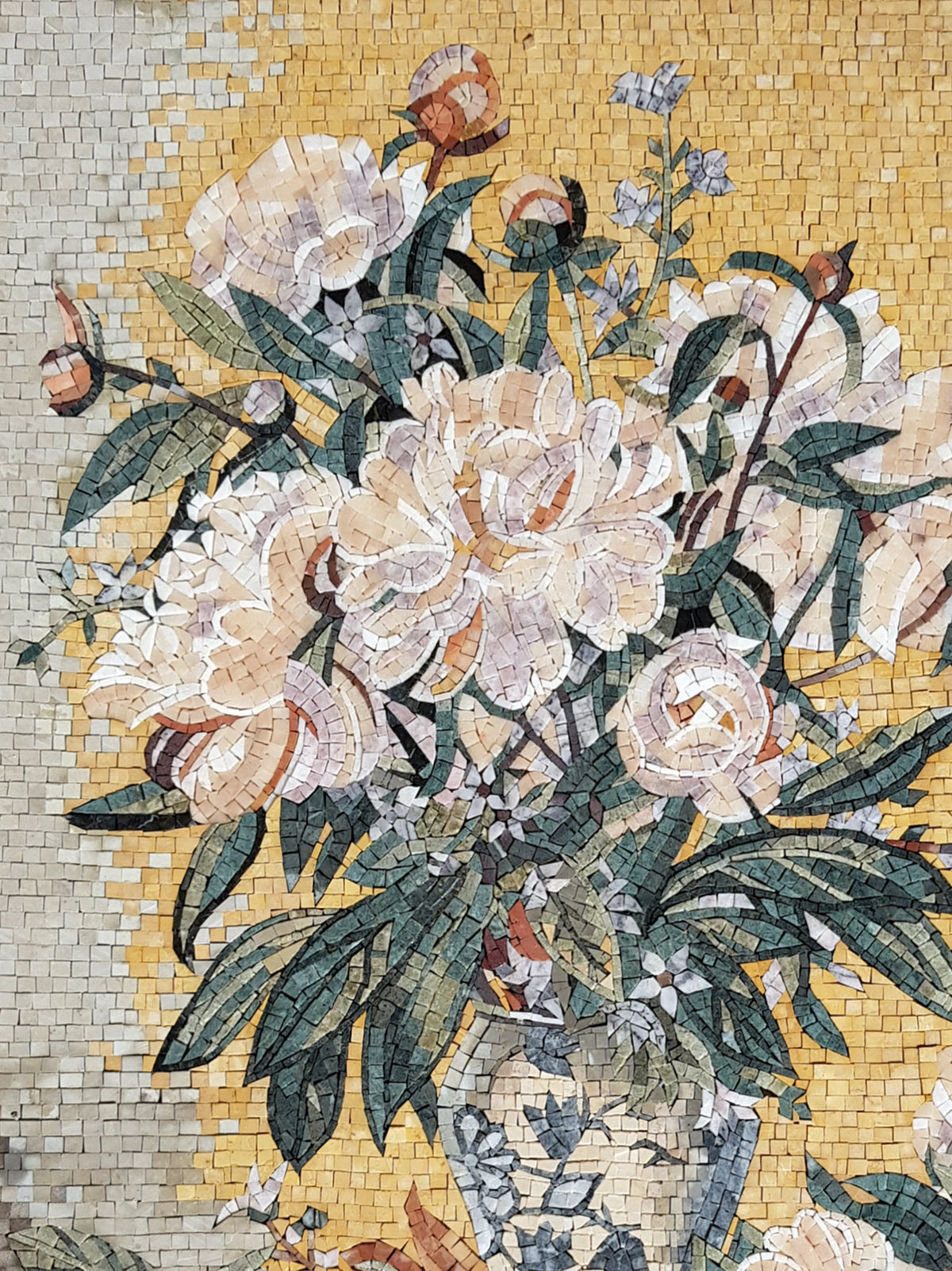 COLORFUL FLOWER VISE - Overflowing Handmade Marble Mosaic Wall Art. Natural Stone Artwork