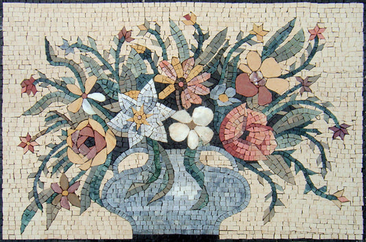 32" Handmade Marble Multiple Color Floral Mosaic Stone Art For Home interior Wall Décor