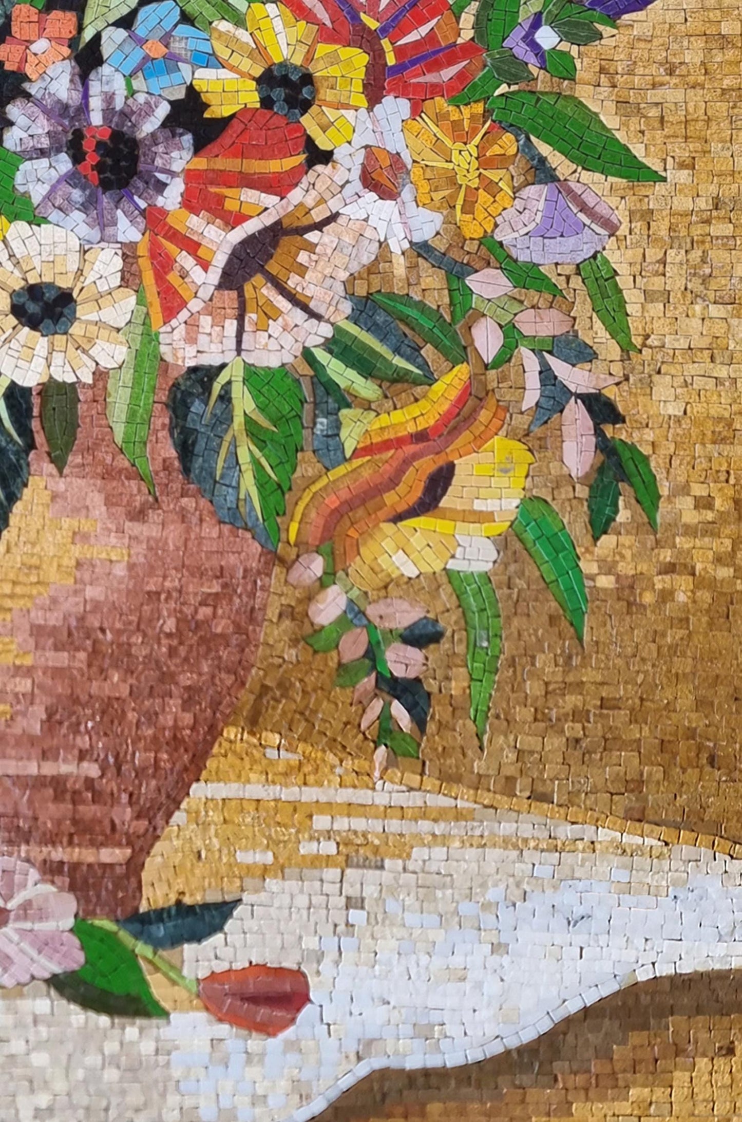 40"x28" Floral Vase Mosaic Wall Art –  Vibrant Flower Arrangement , Customization available