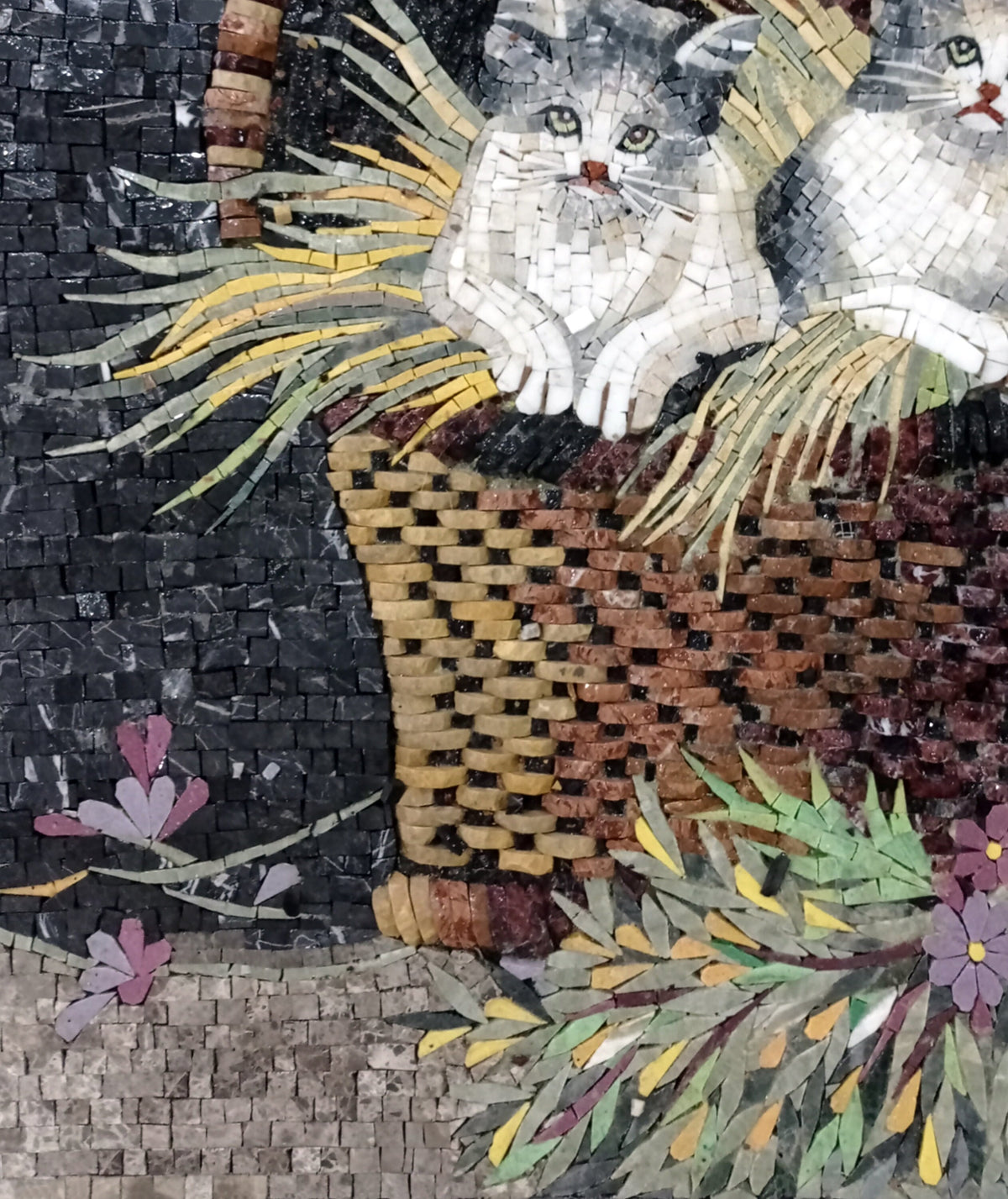 KITTEN MOSAIC BACKSPLASH | Pet Animal Mosaic Tiles For Kids Room Walls | Three Kittens Artwork Tiles For Cat Lovers Room Walls Decor