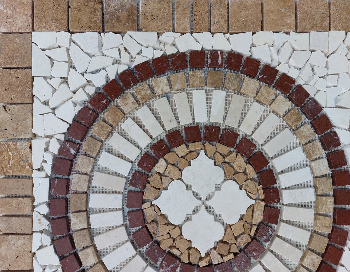 Handmade Marble Stone Mosaic Tile: Square Medallion Art (24x24)