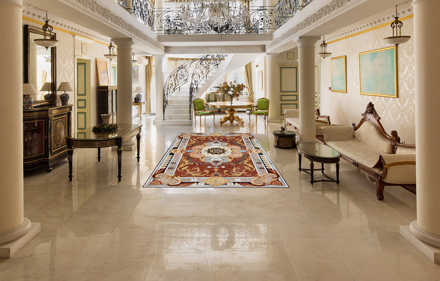Handcrafted Marble Mosaic Rug Carpet Flooring Art Tile Décor