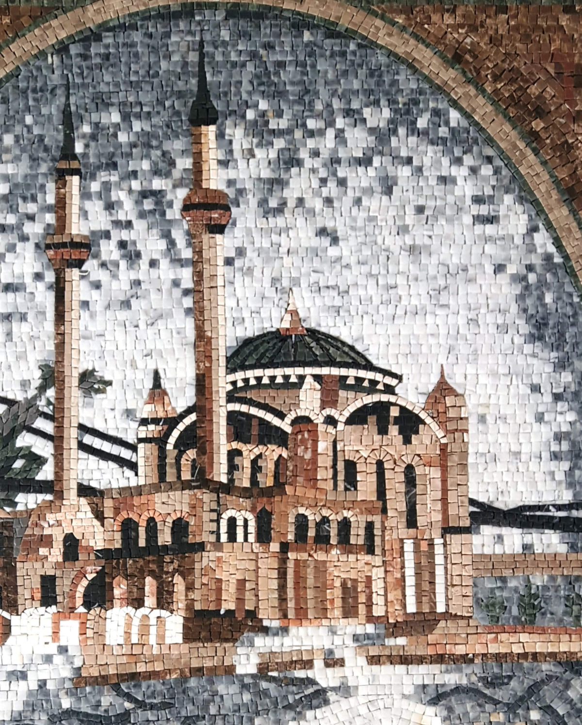 Handmade Marble Mosaic Tile Art: Istanbul Blue Mosque (40” x 32")