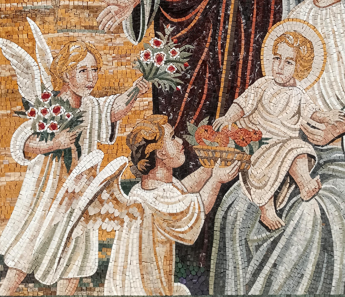 52"x60" Nativity Mosaic – Angels Visiting Baby Jesus, Mary & Joseph, Customization Available